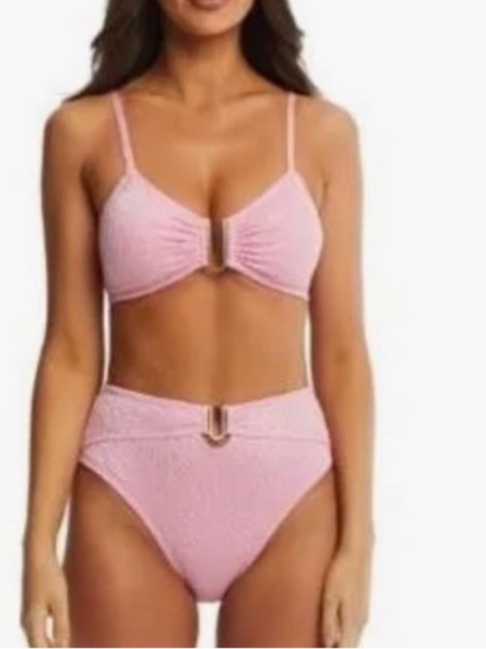 Time and Tru Pink Snakeskin print High Waist Bikini Set with Gold  U Ring Detail